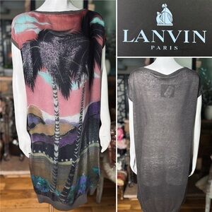 Lanvin Linen & Silk Palm Tree Relaxed Fit Semi-Sheer Shimmer Coverup Dress Sz L